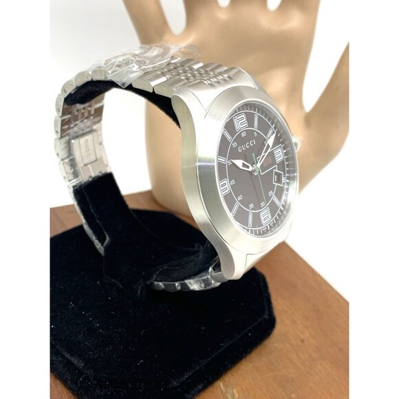 Gucci Men's Watch YA126201 G-Timeless Swiss Quartz Black Dial Silver Steel 44mm - Picture 15 of 15